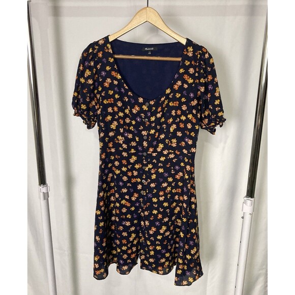 Madewell Smock-Sleeve Button-Front Mini Dress Happy Hibiscus Preppy Boho Sz 2 - Picture 6 of 12